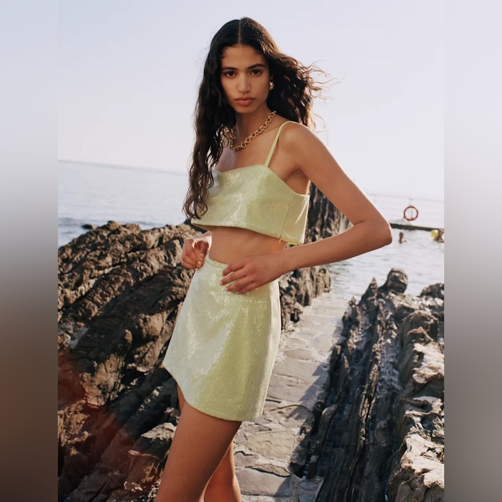 Reformation Dream Two Piece Set - Green Sequins